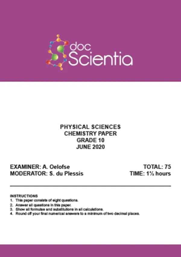 Gr.10 Physical Sciences Chemistry Paper June 2020