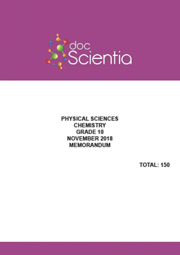 Gr.10 Physical Sciences Chemistry Paper Nov 2018 Memo