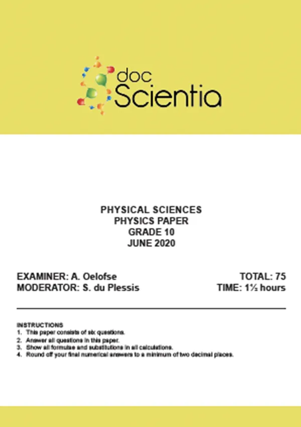 Gr.10 Physical Sciences Physics Paper June 2020