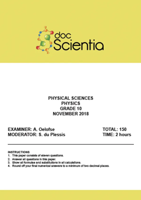 Gr.10 Physical Sciences Physics Paper Nov 2018