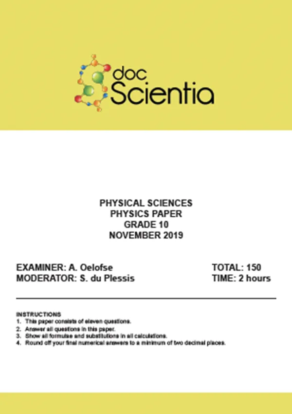 Gr.10 Physical Sciences Physics Paper Nov 2019