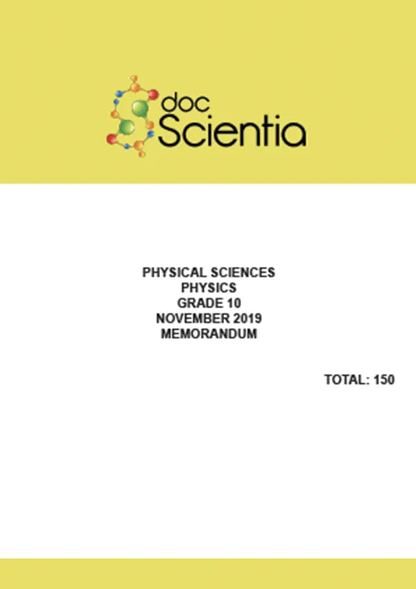 Gr.10 Physical Sciences Physics Paper Nov 2019 Memo