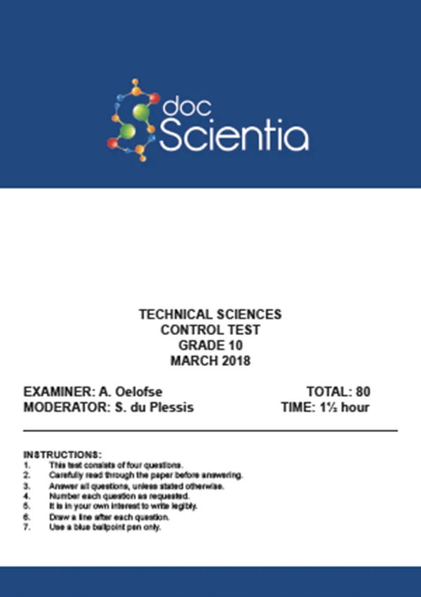 Gr.10 Technical Sciences Test and Memo March 2018