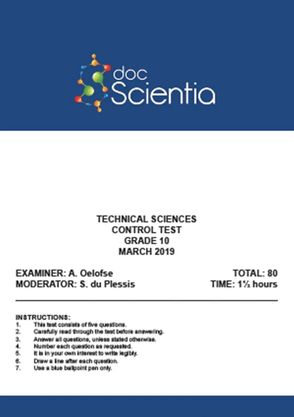 Gr.10 Technical Sciences Test and Memo March 2019