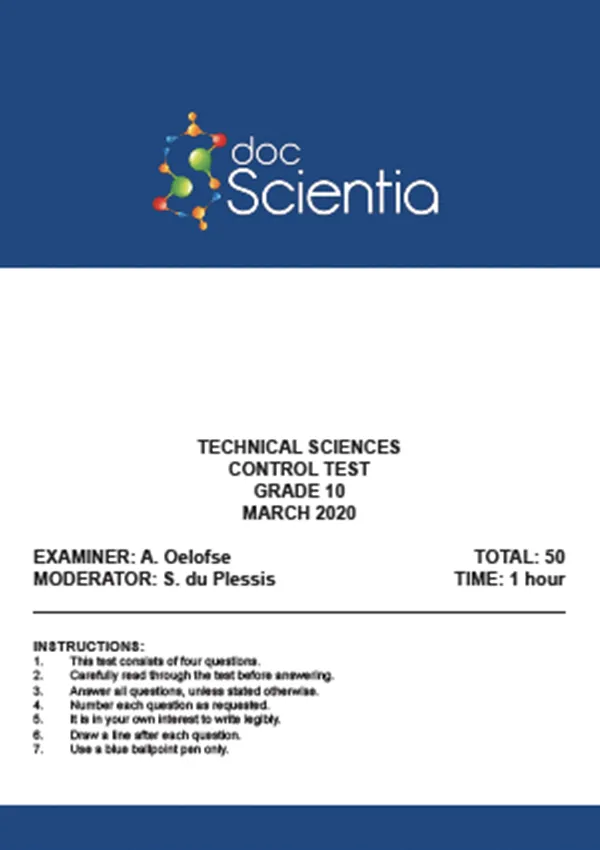 Gr.10 Technical Sciences Test and Memo March 2020