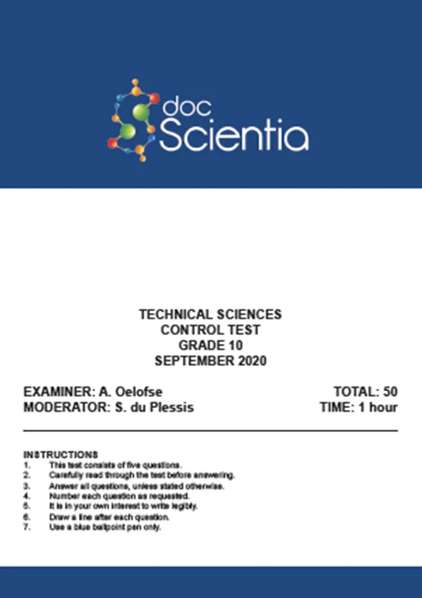 Gr.10 Technical Sciences Test and Memo Sept 2020
