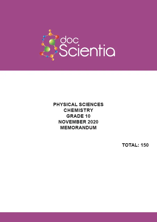 Gr. 10 Physical Sciences Chemistry Paper Nov 2020 Memo