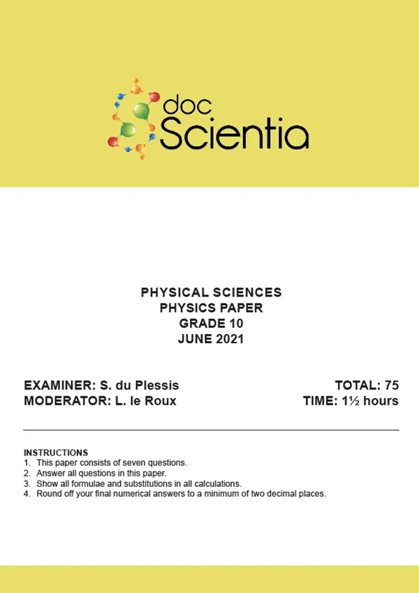 Gr. 10 Physics Paper June 2021
