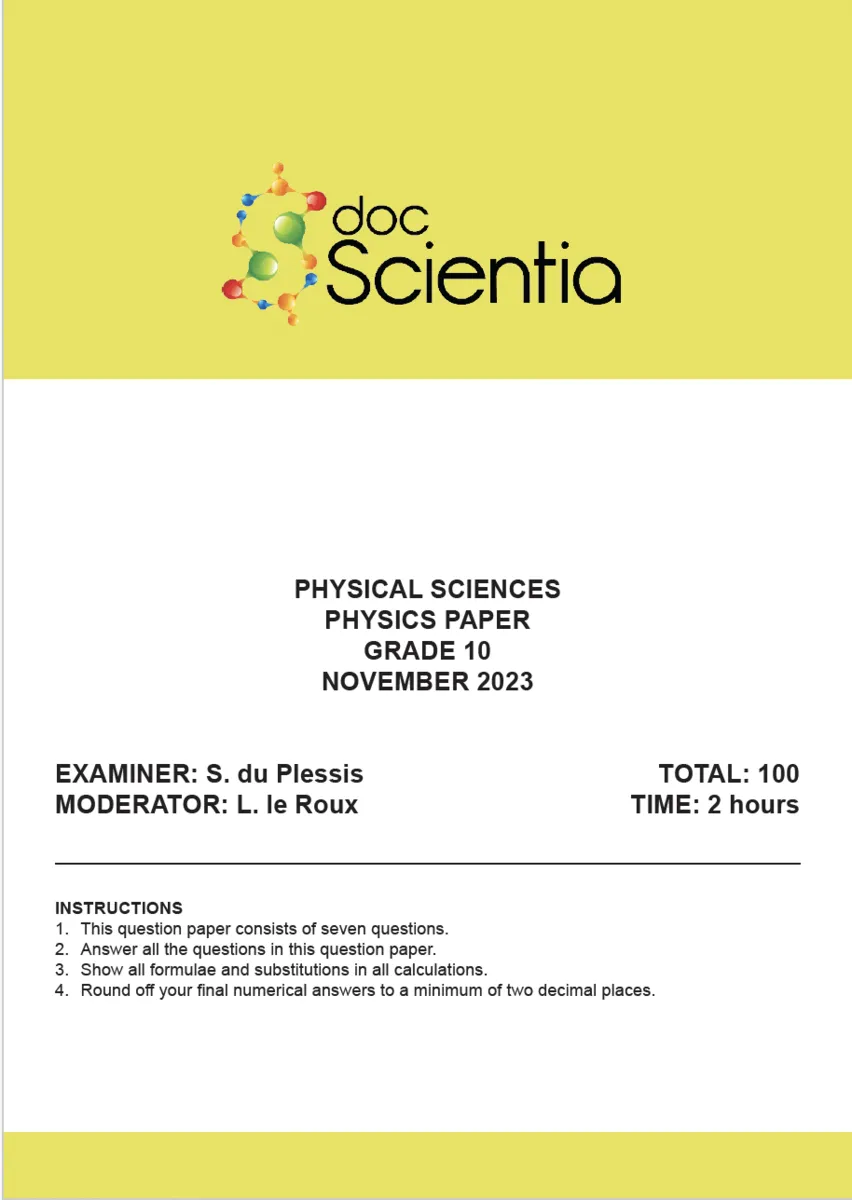 Gr. 10 Physical Sciences Physics Paper Nov. 2023