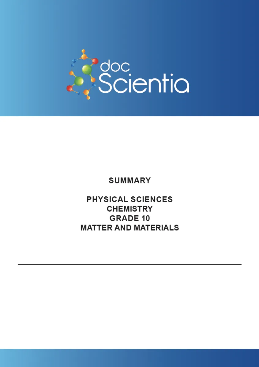 Gr. 10 Physical Sciences Chemistry Summary Matter and materials