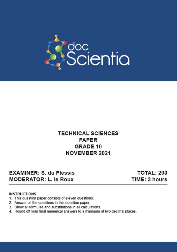 Gr. 10 Technical Sciences Paper Nov. 2021