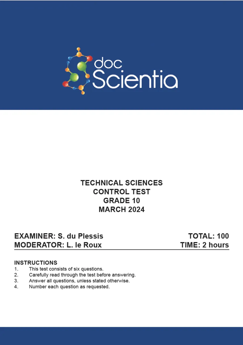 Gr. 10 Technical Sciences Test and Memo March 2024