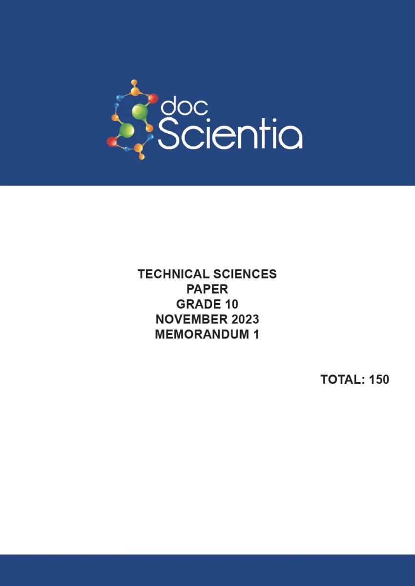  Gr. 10 Technical Sciences Paper 1 Nov. 2023 Memo