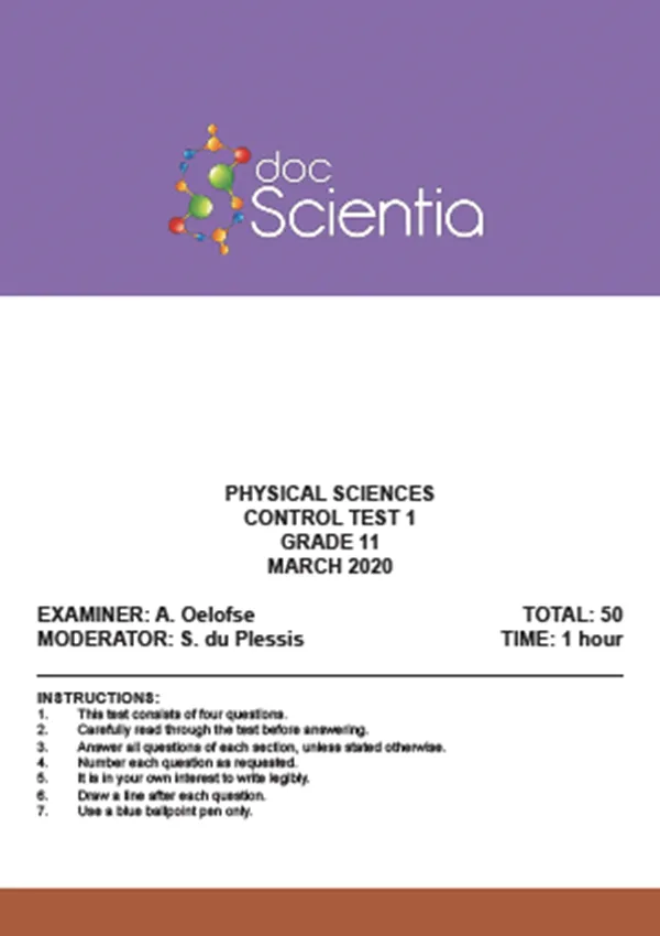 Gr.11 Physical Sciences Test and Memo 1 March 2020 Memo