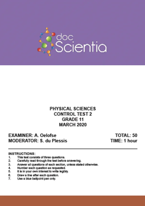 Gr.11 Physical Sciences Test and Memo 2 March 2020