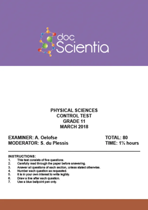 Gr.11 Physical Sciences Test and Memo March 2018