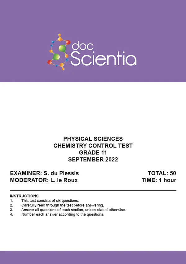 Gr. 11 Chemistry Test and Memo September 2022