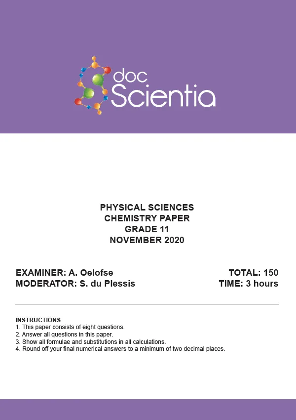 Gr. 11 Physical Sciences Chemistry Paper Nov 2020