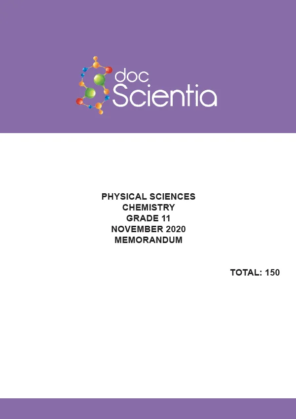 Gr. 11 Physical Sciences Chemistry Paper Nov 2020 Memo