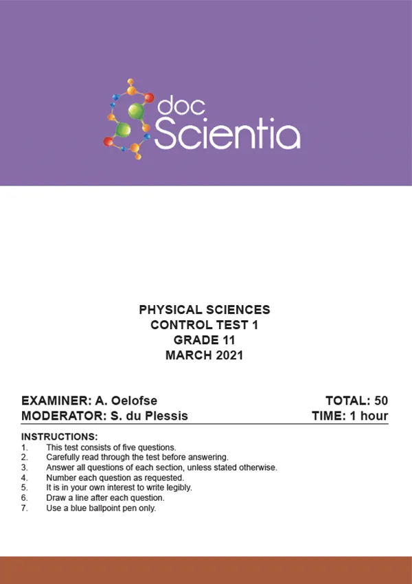Gr. 11 Physical Sciences Test 1 and Memo March 2021