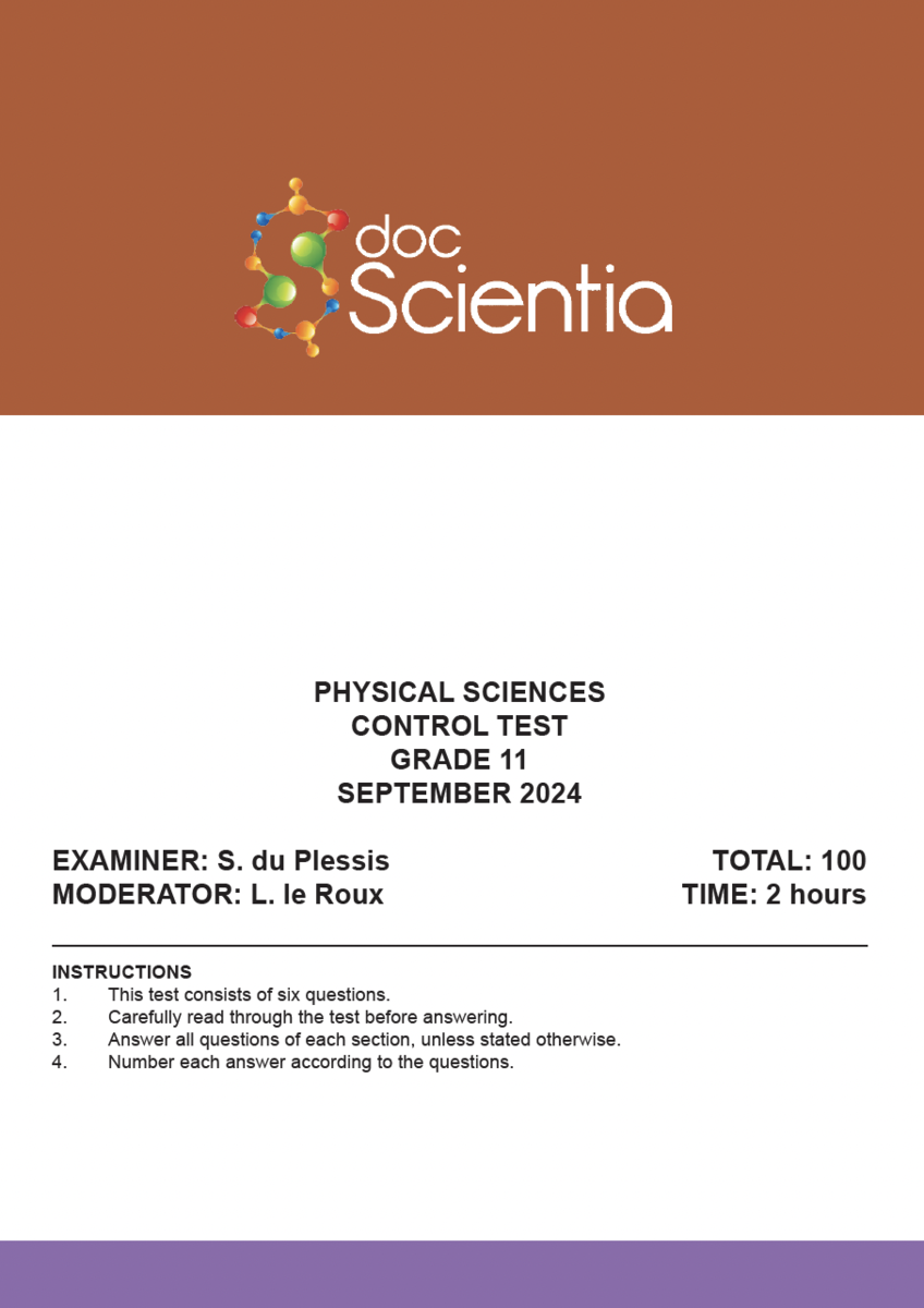 Gr. 11 Physical Sciences Test and Memo September 2024