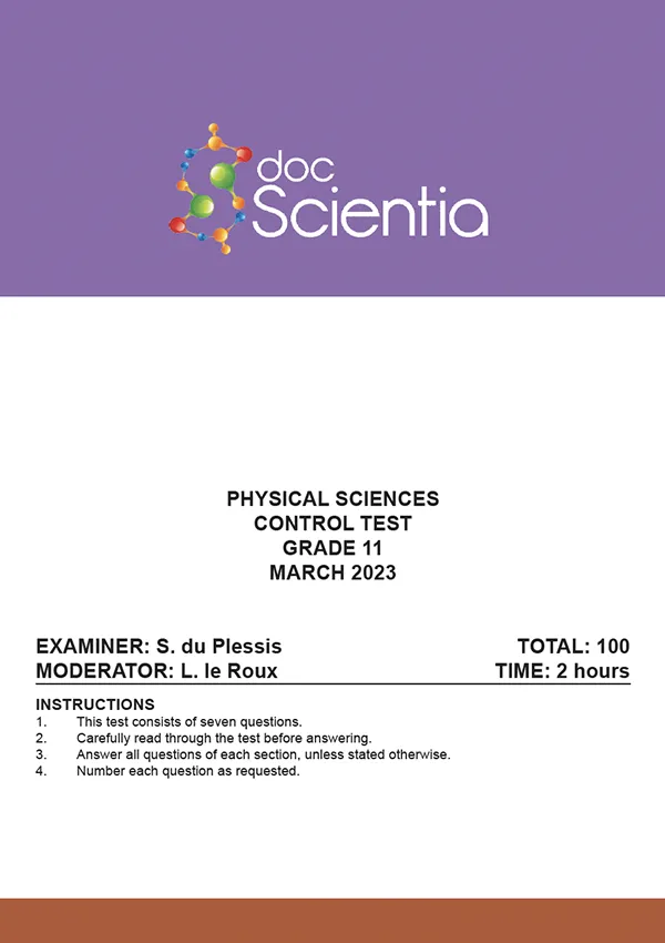 Gr. 11 Physical Sciences Test and Memo March 2023