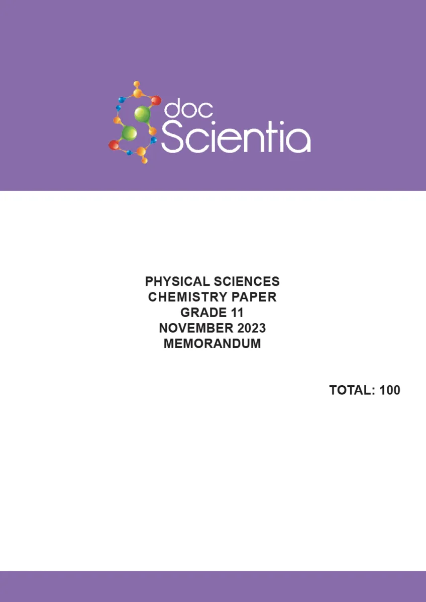 Gr. 11 Physical Sciences Chemistry Paper Nov. 2023 Memo