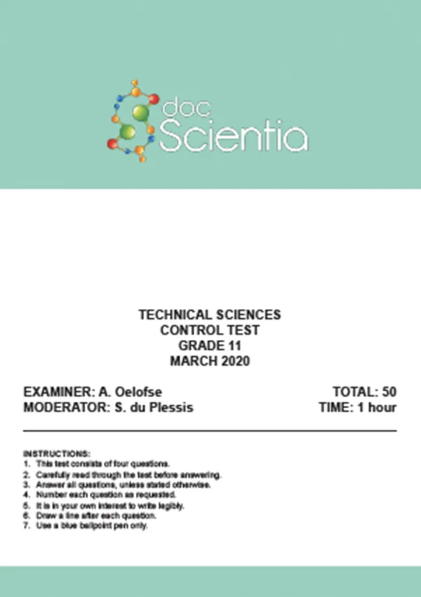 Gr.11 Technical Sciences Test and Memo March 2020