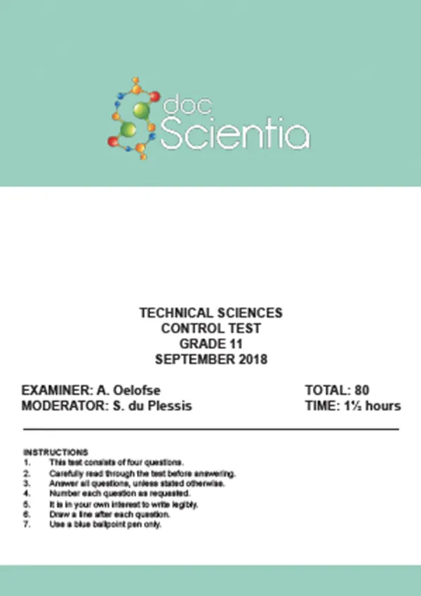 Gr.11 Technical Sciences Test and Memo Sept 2018