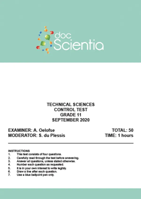Gr.11 Technical Sciences Test and Memo Sept 2020