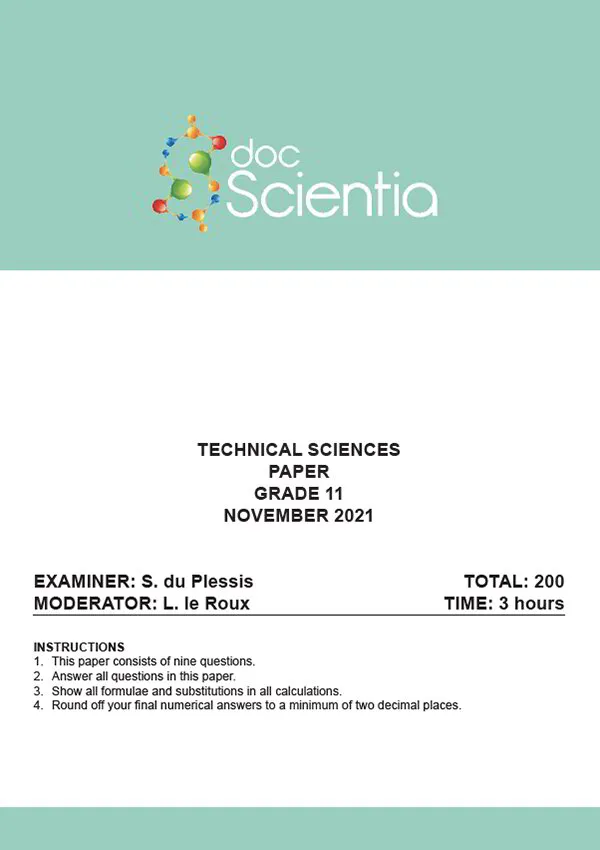 Gr. 11 Technical Sciences Paper Nov. 2021
