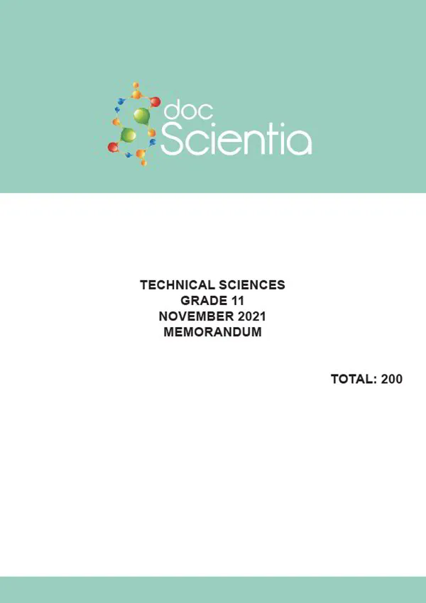 Gr. 11 Technical Sciences Paper Nov. 2021 Memo