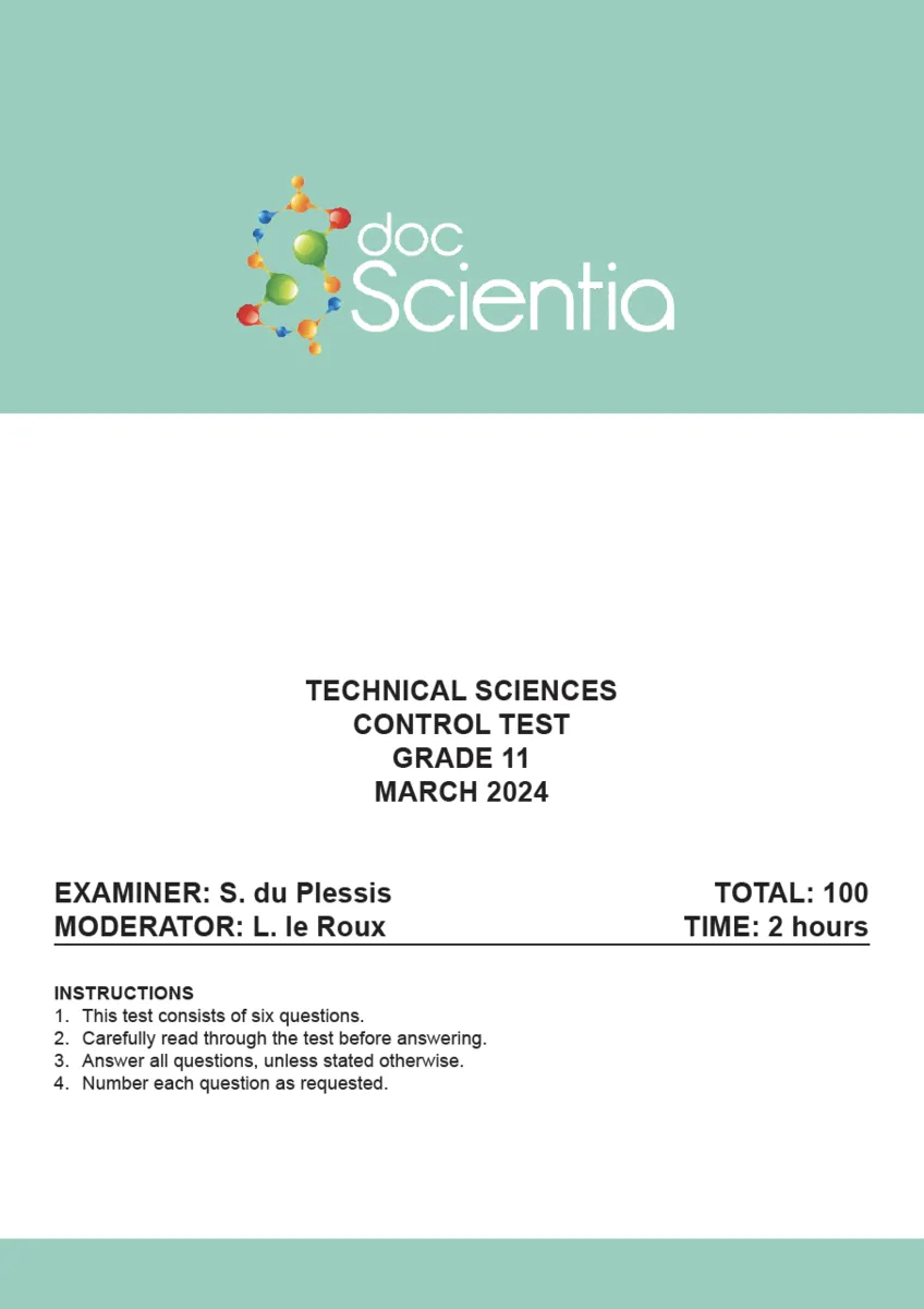 Gr. 11 Technical Sciences Test and Memo March 2024