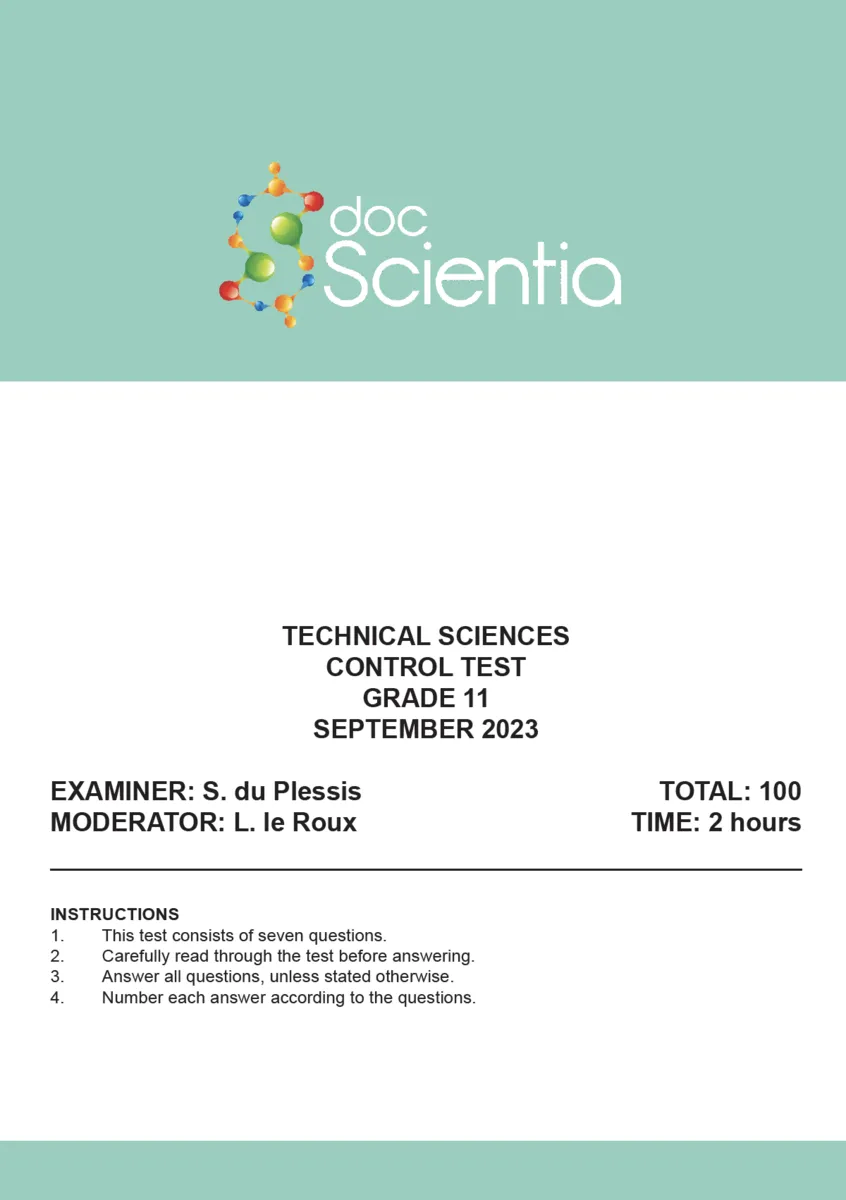 Gr. 11 Technical Sciences Test and Memo September 2023
