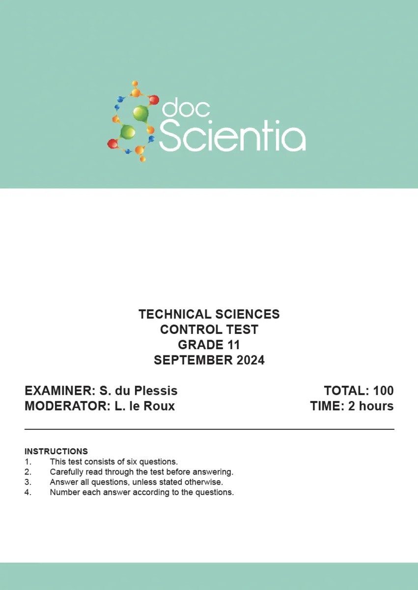 Gr. 11 Technical Sciences Test and Memo September 2024