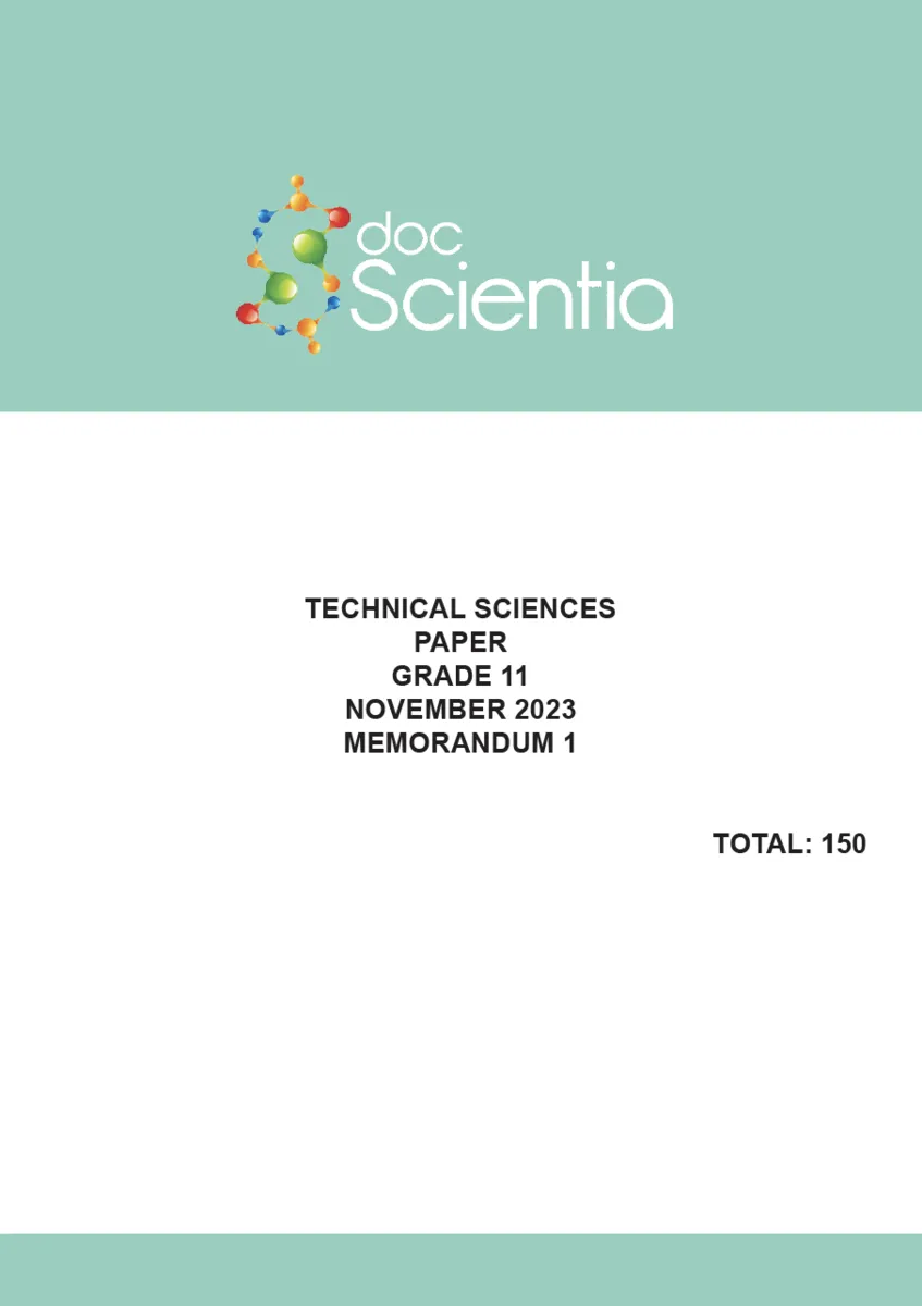 Gr. 11 Technical Sciences Paper 1 Nov. 2023 Memo