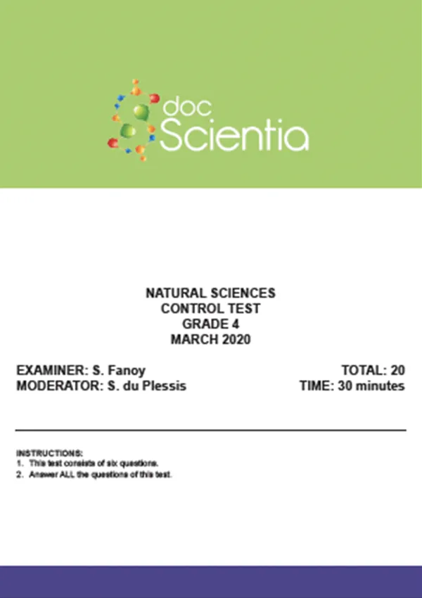 Gr.4 Natural Sciences and Technology Test and Memo March 2020
