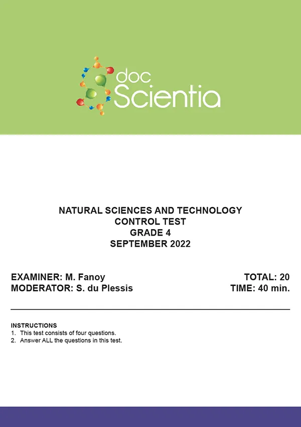 Gr. 4 Natural Sciences and Technology Test and Memo September 2022