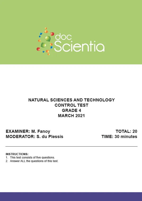 Gr. 4 Natural Sciences & Technology Test and Memo March 2021