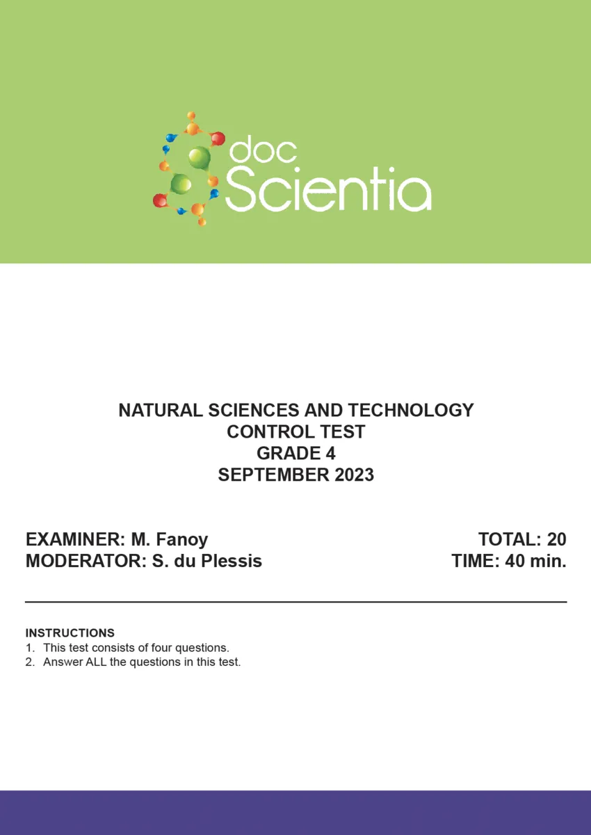 Gr. 4 Natural Sciences and Technology Test and Memo September 2023