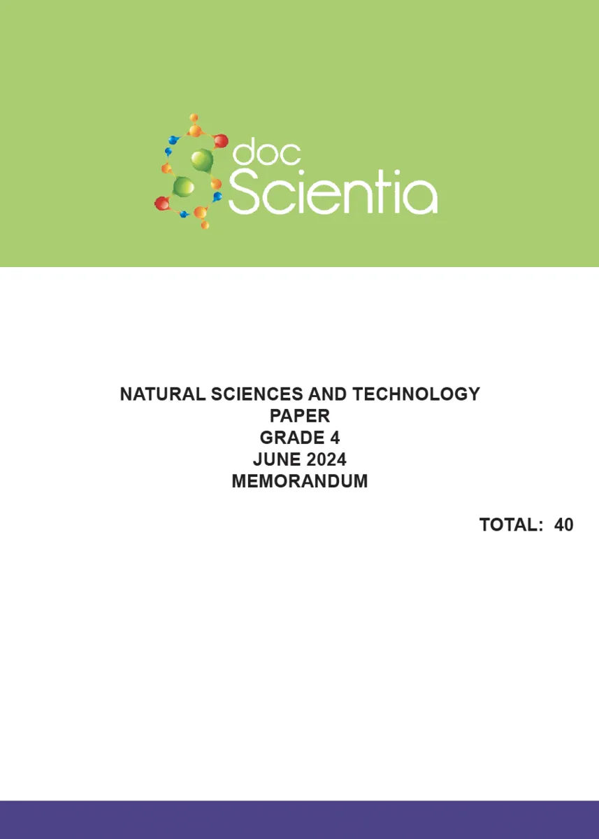 Gr. 4 Natural Sciences and Technology Paper June 2024 Memo