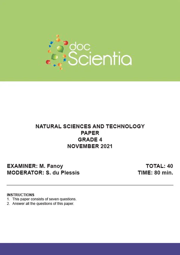 Gr. 4 Natural Sciences and Technology Paper Nov. 2021