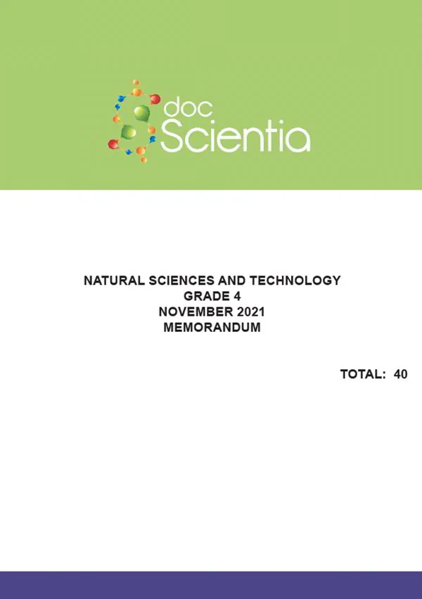 Gr. 4 Natural Sciences and Technology Paper Nov. 2021 Memo