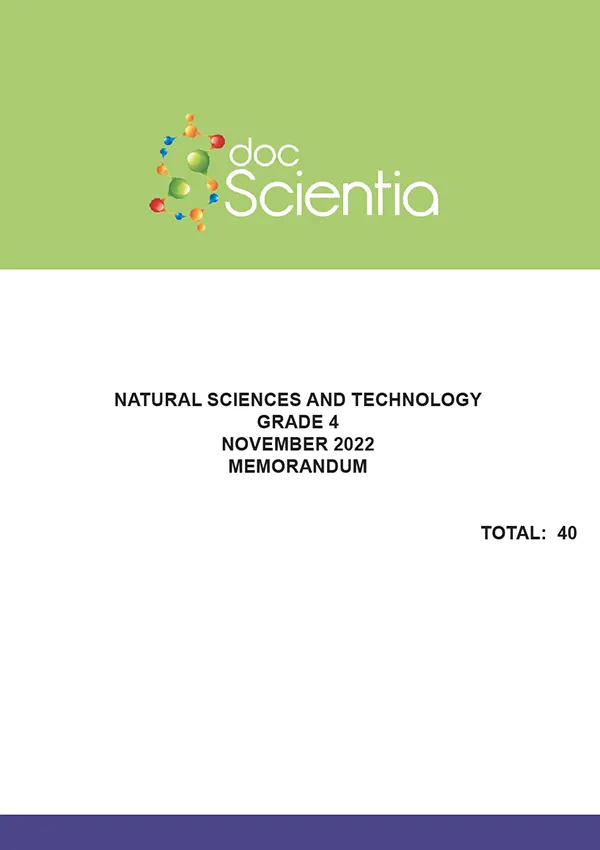 Gr. 4 Natural Sciences and Technology Paper Nov. 2022 Memo