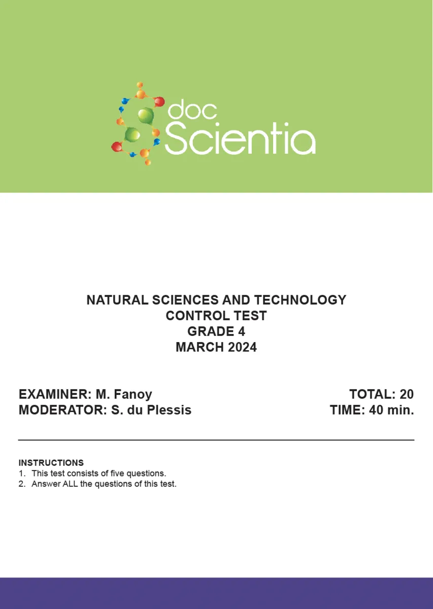 Gr. 4 Natural Sciences and Technology Test and Memo March 2024