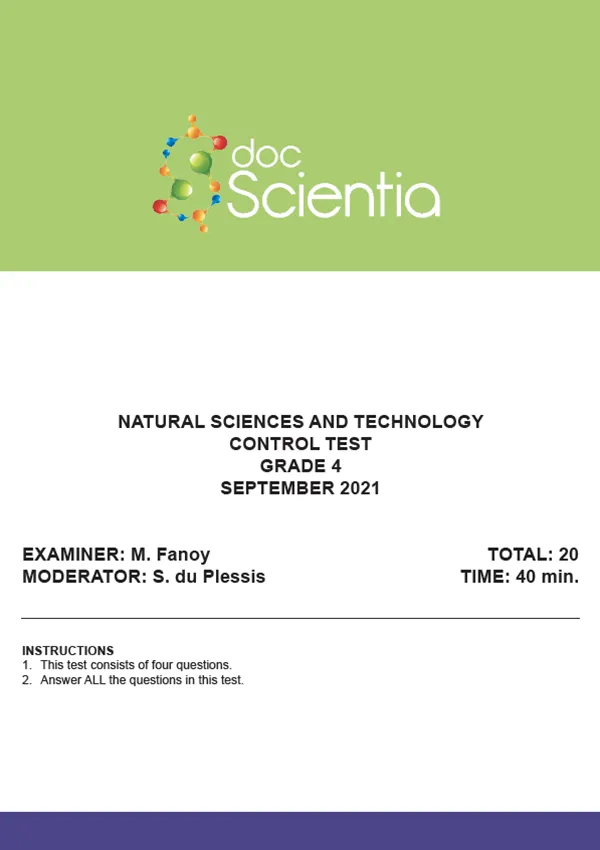 Gr. 4 Natural Sciences and Technology Test and Memo September 2021