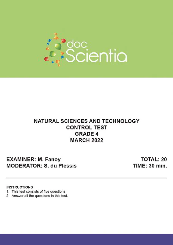 Gr. 4 Natural Sciences and Technology Test and Memo March 2022