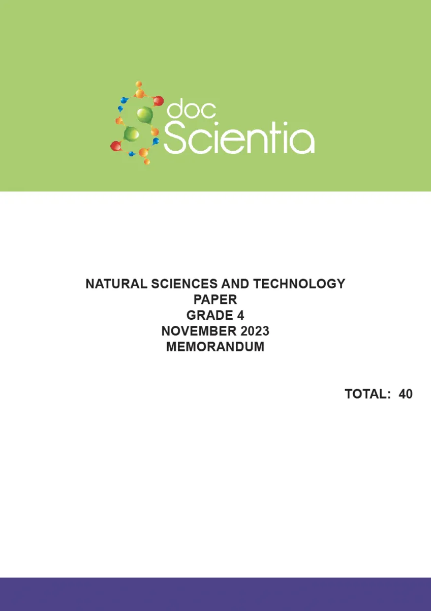 Gr. 4 Natural Sciences and Technology Paper Nov. 2023 Memo