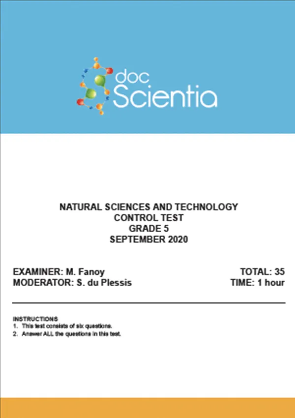 Gr.5 Natural Sciences and Technology Test and Memo Sept 2020
