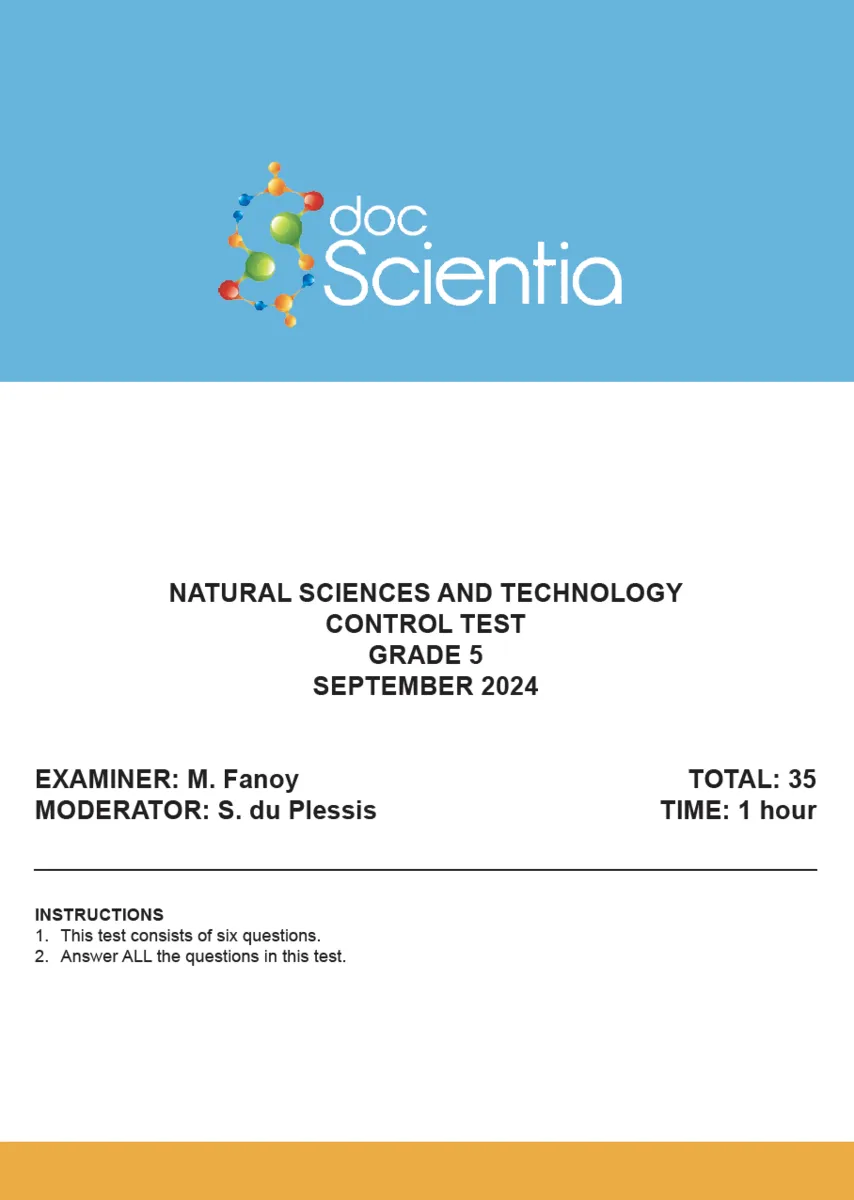 Gr. 5 Natural Sciences and Technology Test and Memo September 2024